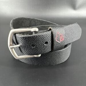 Black Pebbled Leather Belt Sz 40 Width 1.5” Cardinal Logo Solid Brass Buckle